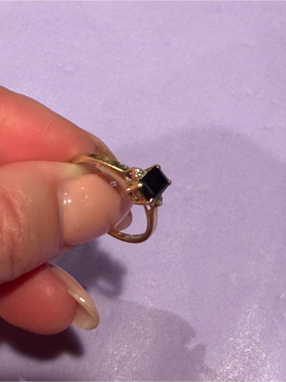 10k Stamped Yellow Gold Ring Princess Cut Sapphire w/Diamond Accents Size 8